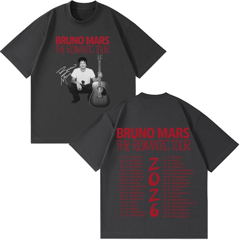 Rapper Bruno Mars Romantische Tour 2026 Grafik-T-Shirts Herren Damen Vintage T-Shirts Kurzarm Baumwolle Locker Hiphop Rundhals-T-Shirts S