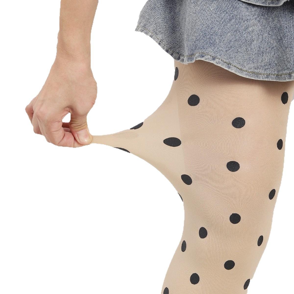 Vintage Schwarz Gepunktet Weiß Strumpfhose Damen Durchsichtig Hoher Bund Strumpfhose Y2K Mädchen Sexy Schlankmachend Seidige Leggings Elastische Strumpfhose One Size beige
