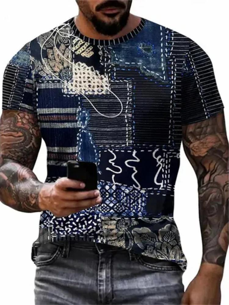 Digital Patchwork Graphic 3D Print Herren T-Shirt Herren Designer Herren Sommerkleidung Kurzarm T-Shirt Street Tops 3XL