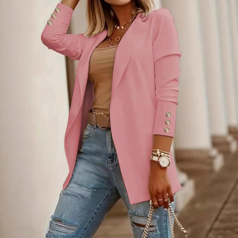 Herbst Winter Frauen Mode Einfarbig Revers Anzug Jacke Büro Freizeit Anzug L