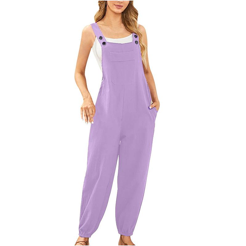 Damen Jumpsuit mit weitem Bein, lockere Passform, modischer Overall, Baggy-Latzhose, Sommer-Overall XS violett