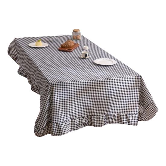 Retro Karomrüsche Tischdecke Bauernhaus Tisch Maschinenwaschbare Tischdecke Abdeckung Rustikal Baumwolle Leinen für Esszimmer 100x140cm schwarz