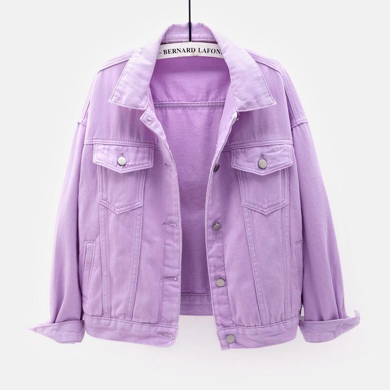 Frühling Neue Farbe Denim Jacke frauen Kurze Koreanische Lose Langarm Jacke Student Top L violett