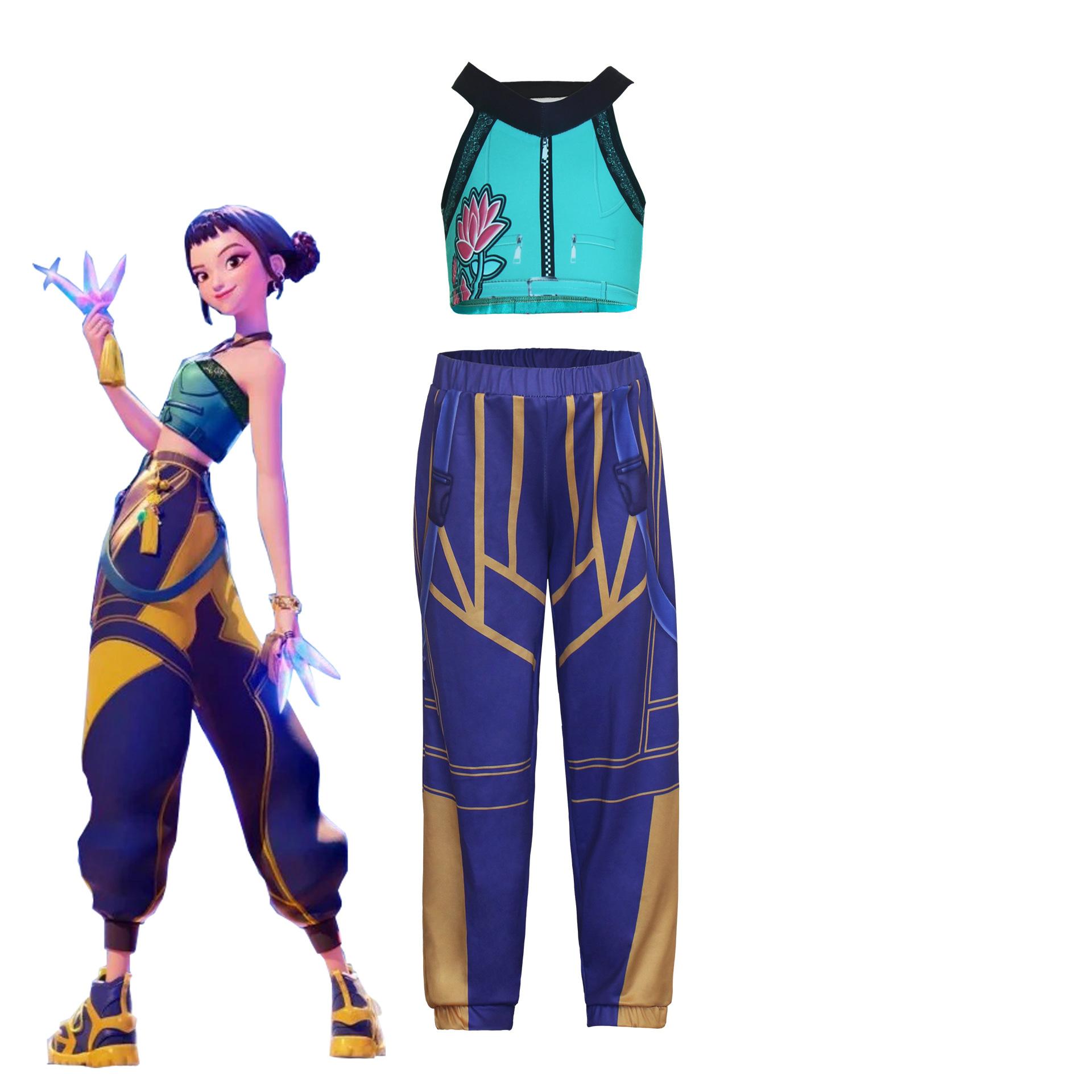 Modische und lässige KPop Demon Hunters Kostüme Cosplay-Kostüm Kinder Mädchen Bekleidungssets 140 blue