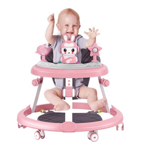 Faltbarer Baby-Lauflernwagen mit geräuschlosen Rädern 7-fach höhenverstellbar Kinder Aktivitäts-Lauflernwagen Kippsicher Vorbeugung von X-Beinen Aktivitätszentrum rosa
