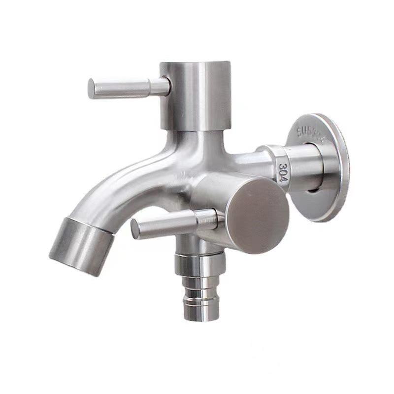 Wasserhahn aus Edelstahl 304, verlängert von einem auf zwei, Multifunktions-Waschmaschinen-Wasserhahn mit Doppelauslass