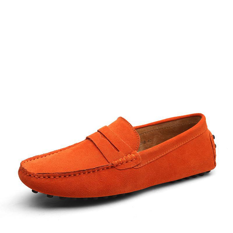Elegante Lässige Herren Leder Slipper - Klassischer Britischer Schlupfstil, Übergrößen Verfügbar 47 orange