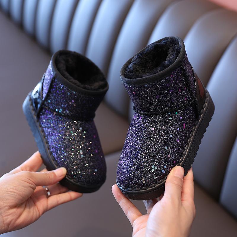 Winter Kinder Schuhe Mädchen Schnee Stiefel Plüsch Warme Flock Wasserdichte Outdoor Kinder Boot Student Mode Ankle Boot 33 schwarz