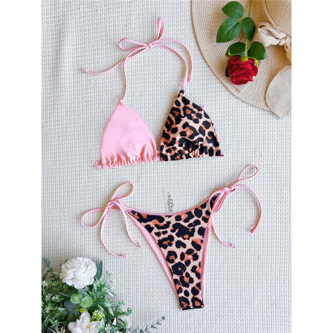 10 farben Spleißen Halter Leopard Bikini Weiblichen Badeanzug Frauen Bademode Zwei-stück Bikini set Badende Badeanzug Schwimmen Dame S rosa/Leo-Print