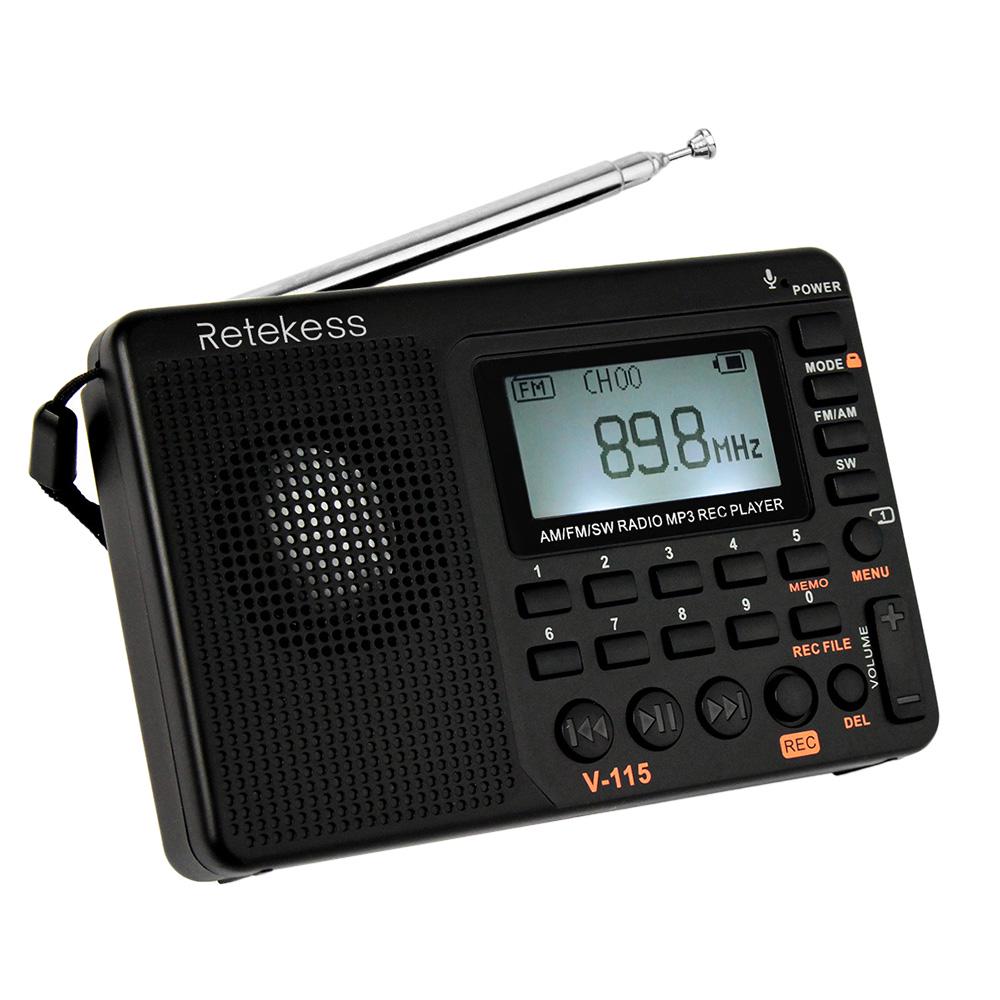Retekess V-115 FM/AM/SW Radio Multiband Radio Receiver REC Recorder Bass Sound MP3 Player Lautsprecher