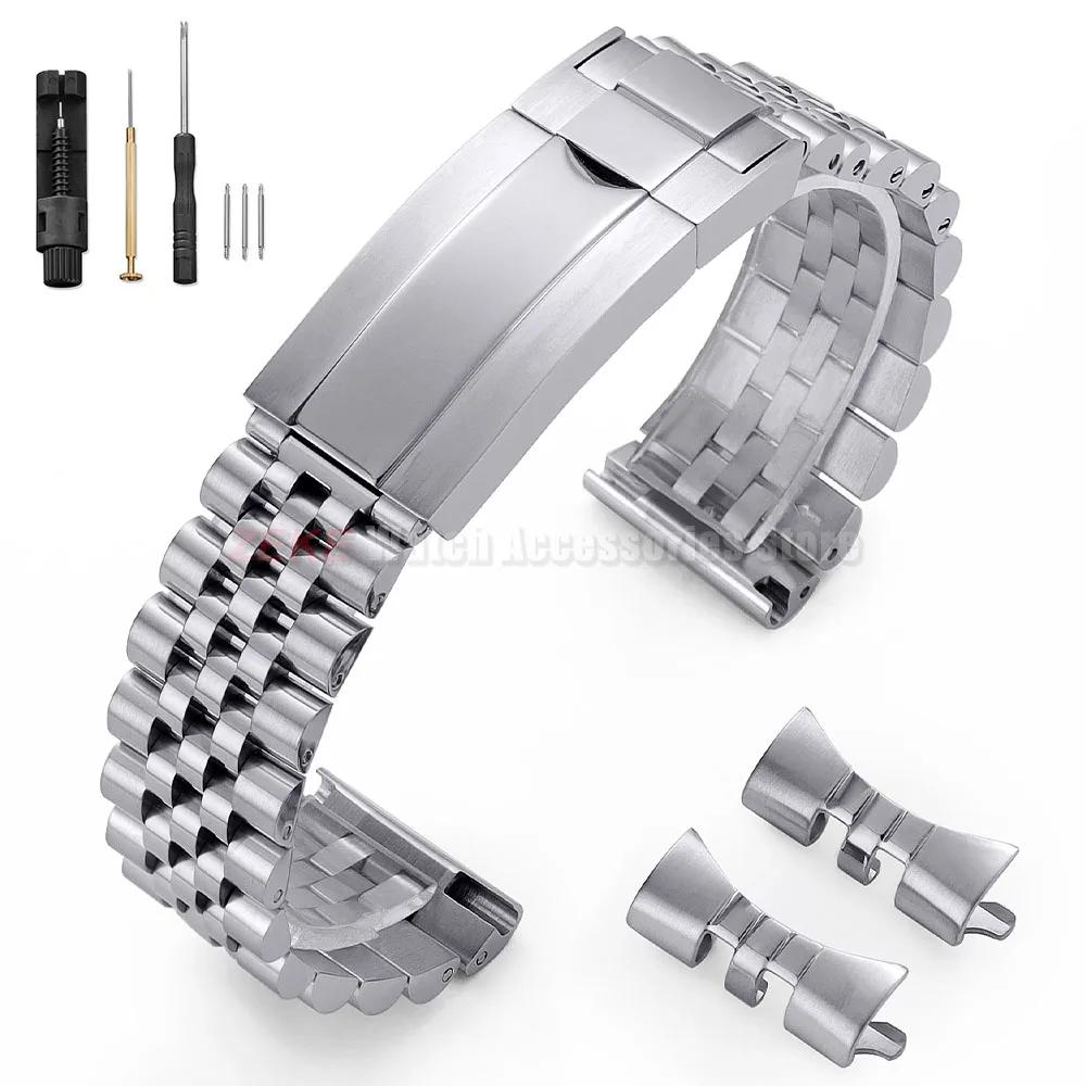Luxuriöses massives Edelstahl-Uhrenarmband für Rolex DAYTONA GMT SUBMARINER Yacht-Master für Jubilee gebogenes Armband 20mm 22mm 21m 20mm silber