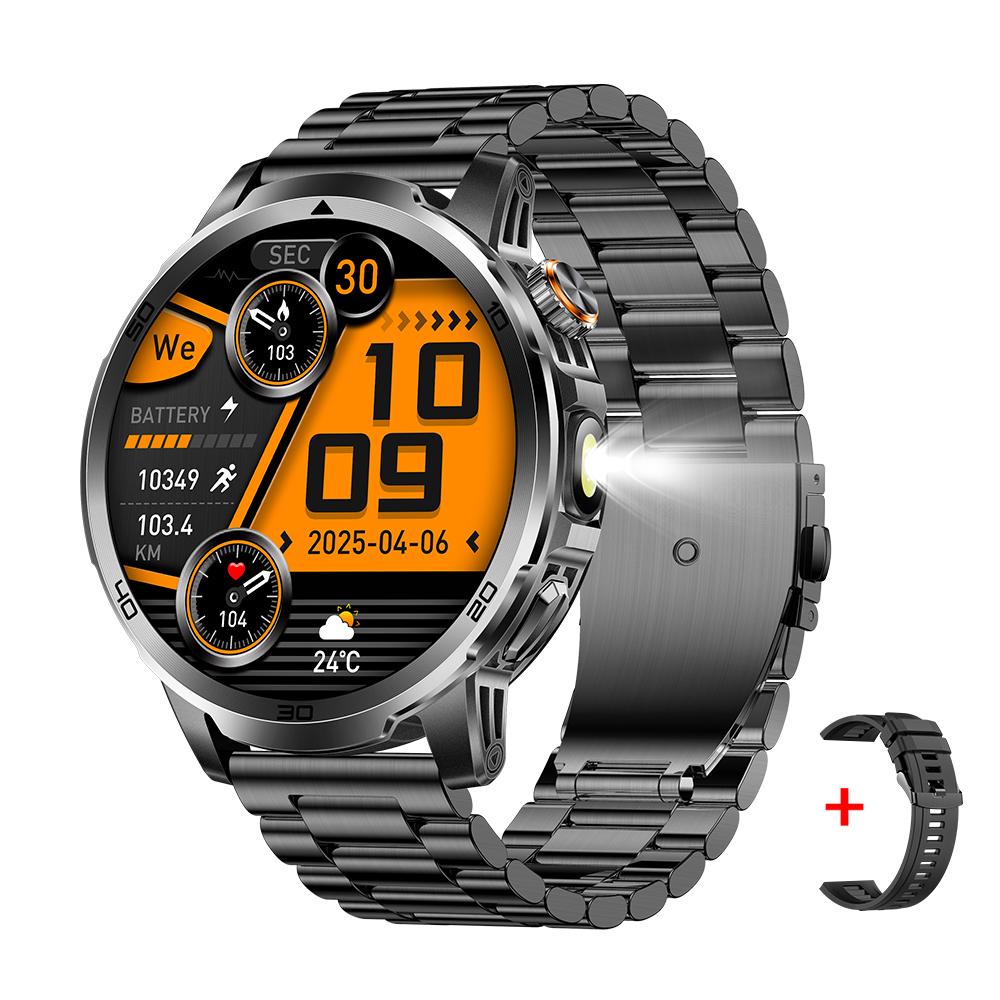 MEVADEN Neue 1,85-Zoll Herren Bluetooth Anruf Smartwatch Sport Fitness Tracker Herzfrequenzmesser LED Taschenlampe Smartwatch Für Android IOS 1000mAh AK95 schwarz