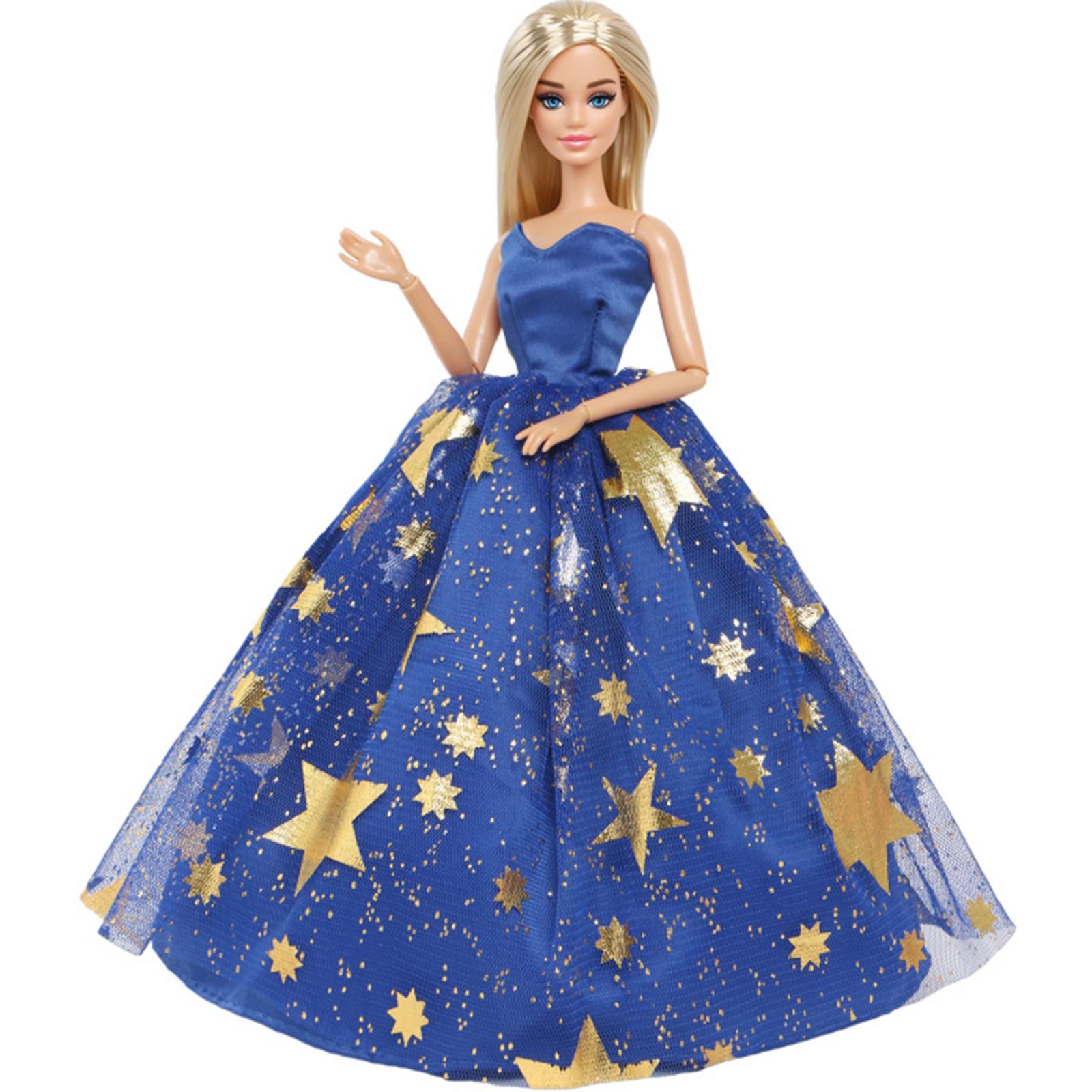 Bunte Ballkleider, Partykleider für Barbie-Puppen-Kleidung, Hochzeits-Braut-Outfits(KEINE PUPPEN) blau/intensiv