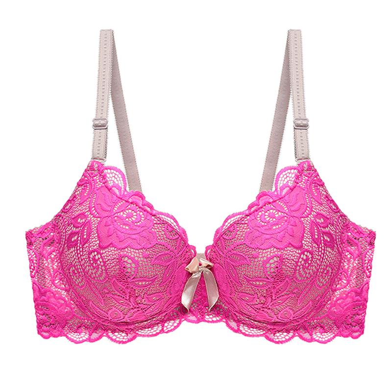 Julexy Spitzen-BHs in Übergröße für Damen, sexy Dessous, Super-Push-Up-Büstenhalter, BC Damenunterwäsche 90B rosa