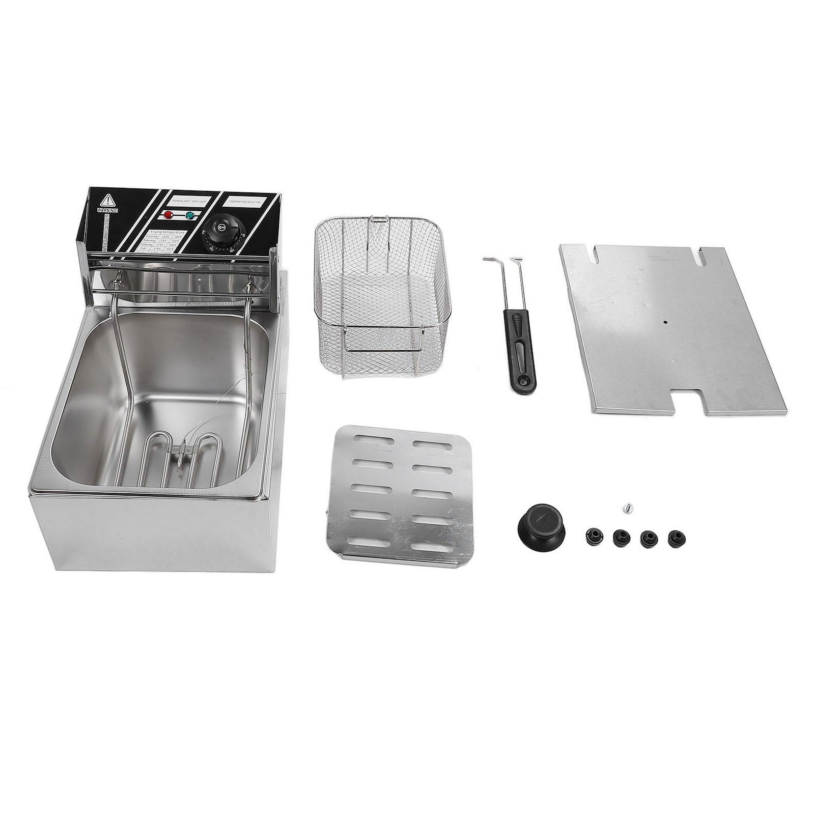 Elektrische Fritteuse aus Edelstahl, 6 l, Einzelkorb, einstellbare Temperatur, Arbeitsplatten-Fritteuse US Plug 110V 1700W