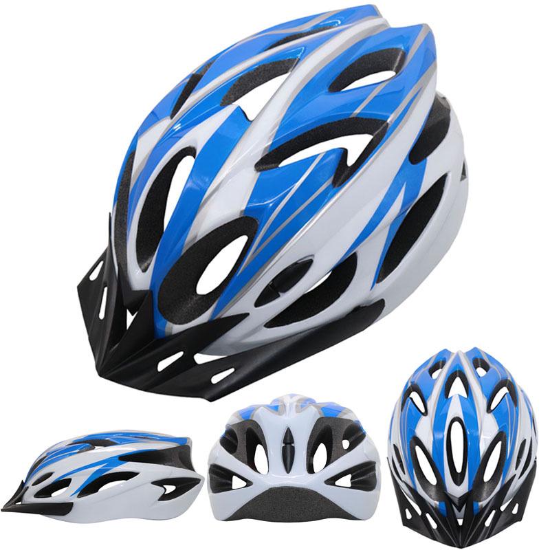 Fahrradhelm, Fahrradhelm, Komfortfutter, leicht, hohl, für Herren und Damen, verstellbar, Reitsicherheit, Kopfschutz, Fahrrad-MTB-Helm, Neu weiß/blau