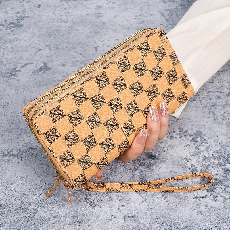 Brieftasche weibliche lange große kapazität geldbörse doppel-reißverschluss frauen kupplung tasche multifunktionale handy tasche geldbörse tasche fe beige