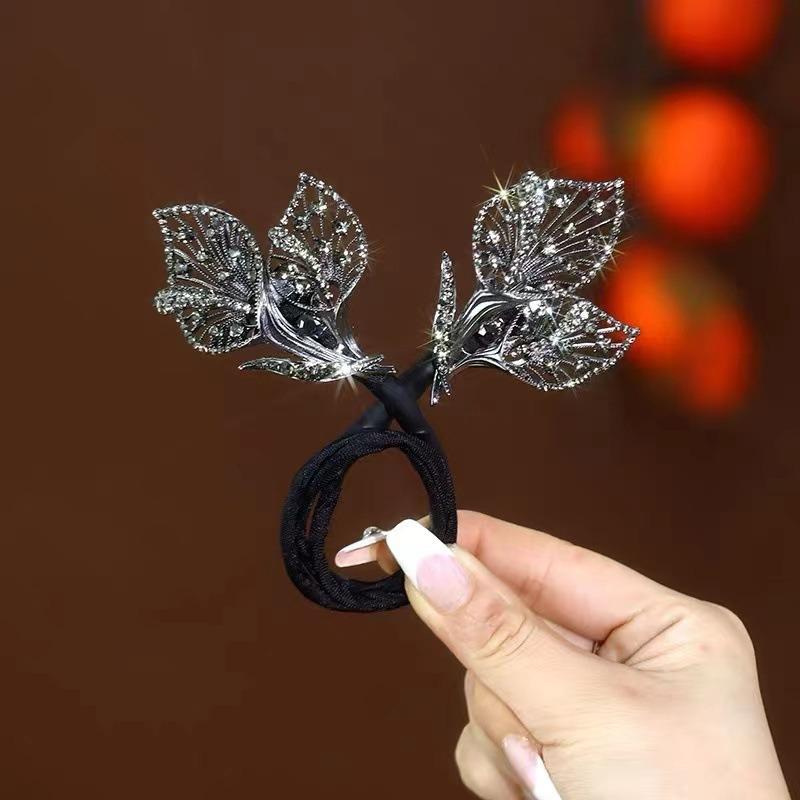 Strass Blume Haar Clip Whale Tail Strass Blume Haar Clip Faul Haar Curler Geschickten Bun 2PCS schwarz