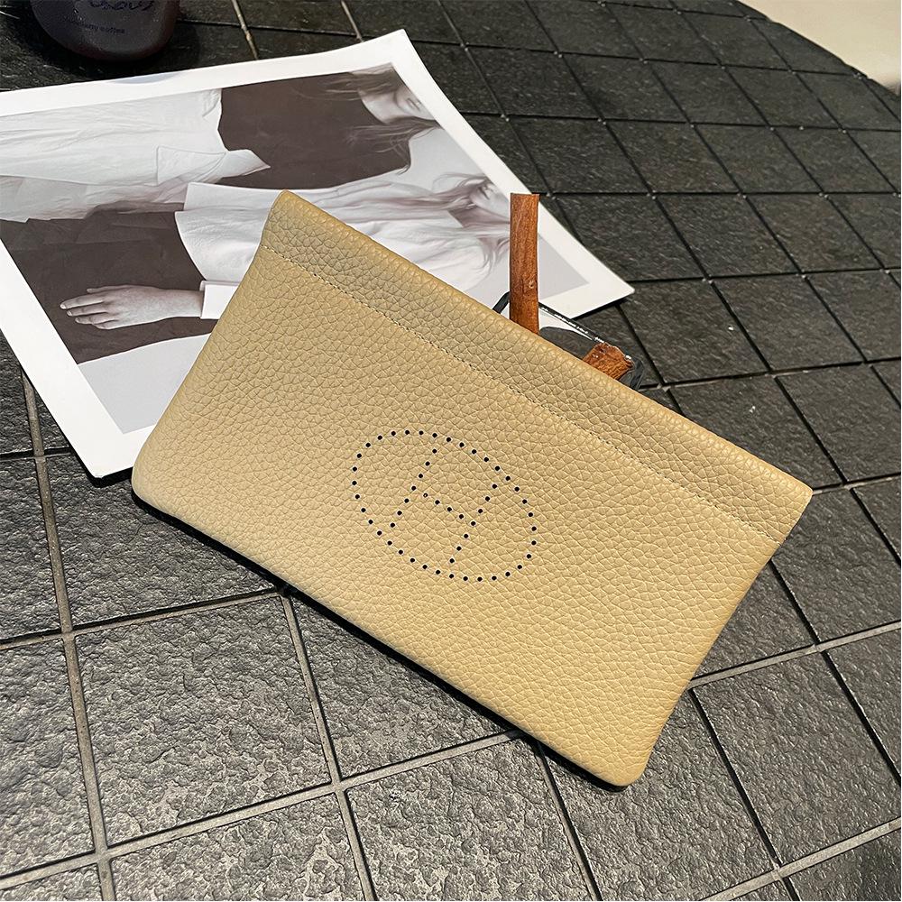 Echtes Leder Litschi-Muster Brieftasche Handytasche mit Münzfach und Bügelverschluss