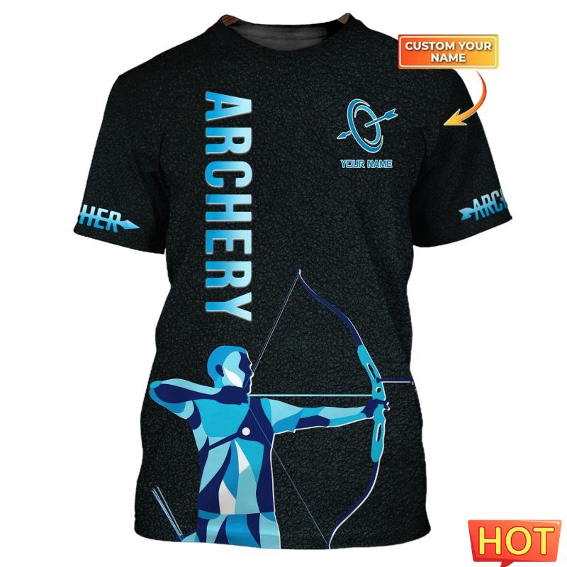 Modische Bogenschieß-T-Shirts für Herren, trendige Kurzarm-Shirts mit 3D-Druck und individuellem Namen, lockere, atmungsaktive Sport-T-Shirts 3XL black