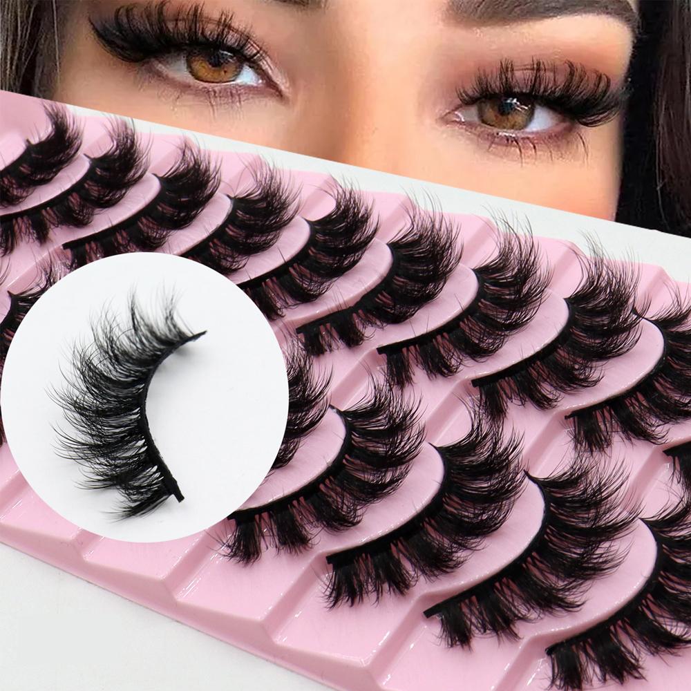 10 Paar falsche Wimpern, 3D, flauschig, weich, dick, lockig, schwarz, matt, übertrieben, Party-Make-up-Wimpern D06-8D019 white