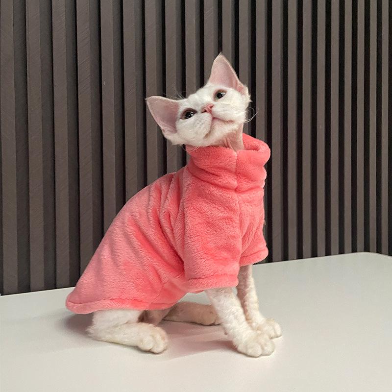 Winter Warme Haarlose Katze Kleidung Rollkragen Katze Pullover Mantel Weiche Flusen Pullover Hemd Verdicken Sphynx Katze Kleidung Haustier Kleidung M rosa