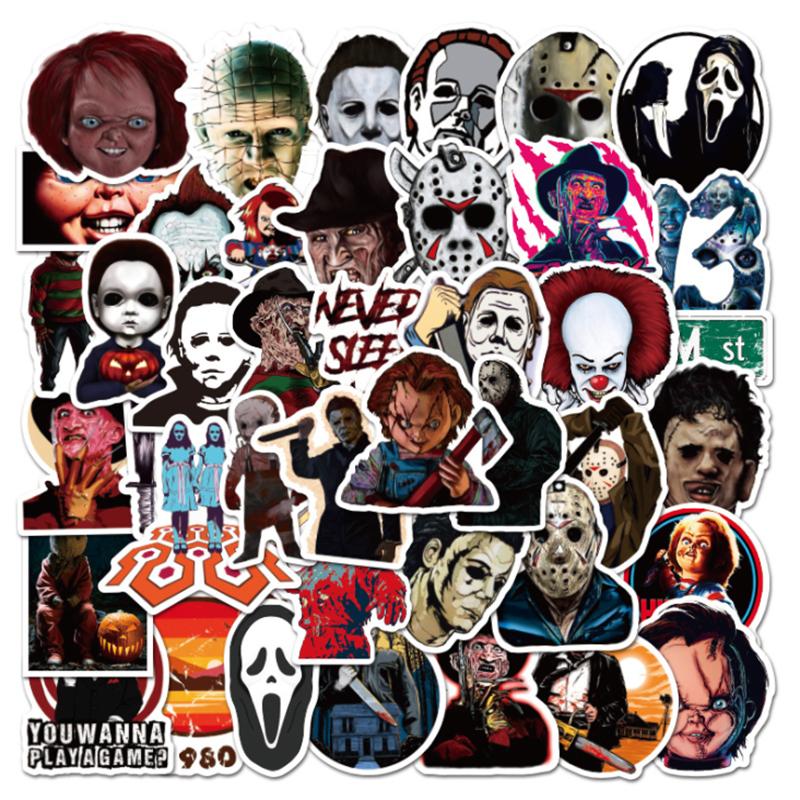 10 30 50 Stück   Halloween-Thema Horrorfiguren Graffiti Wasserdicht Skateboard Reisekoffer Telefon Laptop Gepäck Aufkleber black