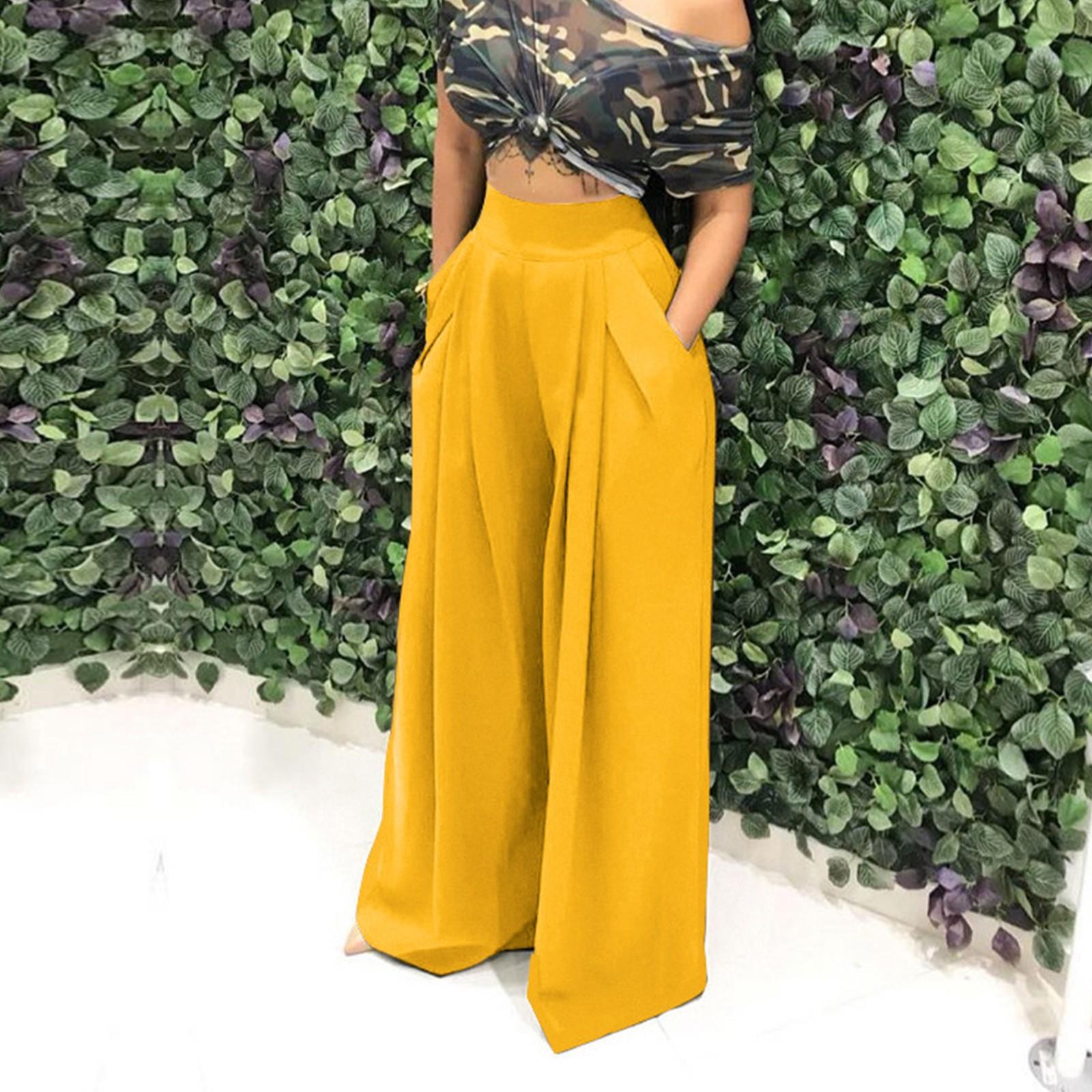 Modische und personalisierte lange Freizeithose mit weitem Bein für Damen S gelb