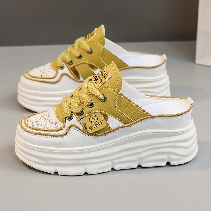 Atmungsaktive Plateau-Mule-Sneaker für Damen – bequeme Schnür-Sommerschuhe 39 gelb