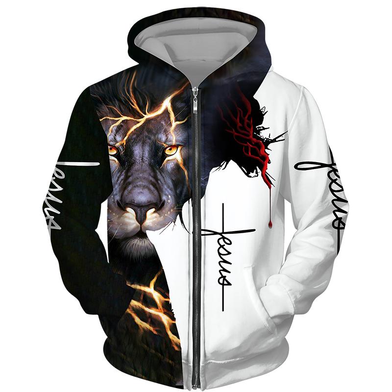 Frühling Herbst männer Zipper Hoodie Sweatshirts 3D Tier Löwe Tier Druck Mit Kapuze Pullover Mode Jacke Casual Sportswear 3XL
