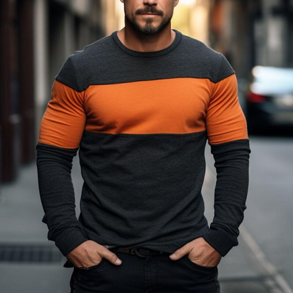 Herbst Herren Klassisches 3D-bedrucktes gestreiftes T-Shirt Lässige Mode Langarm-T-Shirt Mode-T-Shirt Herrenmode T-Shirt L