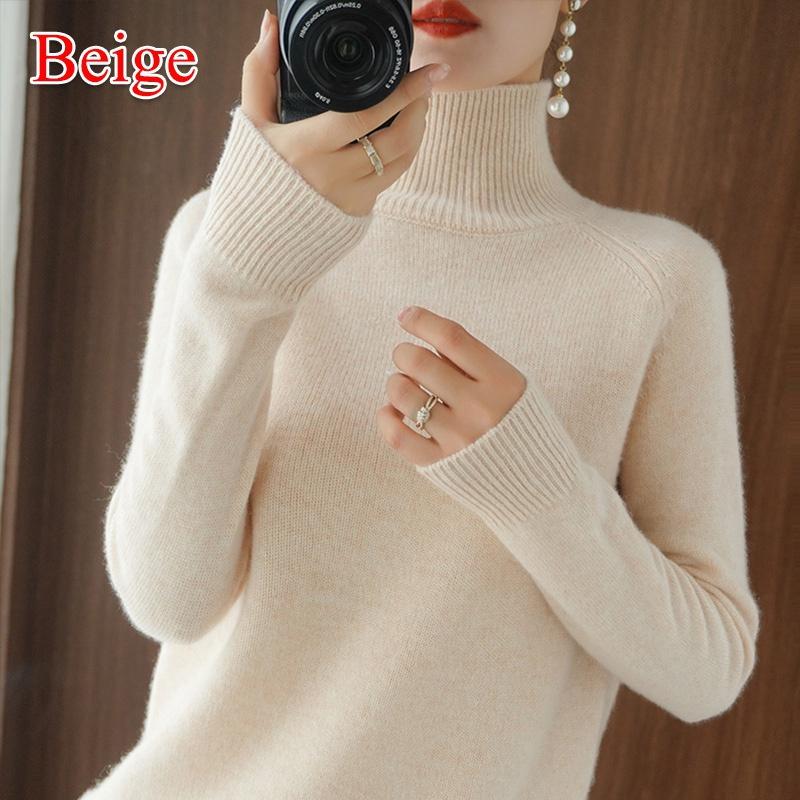 Wolle Reine Kaschmir Pullover Damen Pullover Pull Femme Herbst Winter Hoher Hals Strickpullover Rollkragen Pullover XL beige