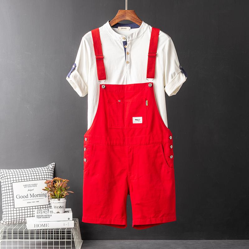Herren Retro Latzhose Herren Sommer Locker Gerade Lässige Arbeitskleidung Shorts 5XL rot