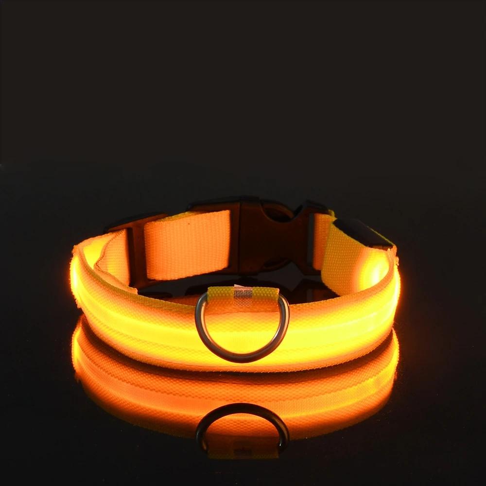 Hundehalsband aus Nylon, LED-Nachtsicherheit, blinkend, leuchtet im Dunkeln, Haustier-Hundeleine, leuchtendes fluoreszierendes Hundezubehör, Halsband L gelb