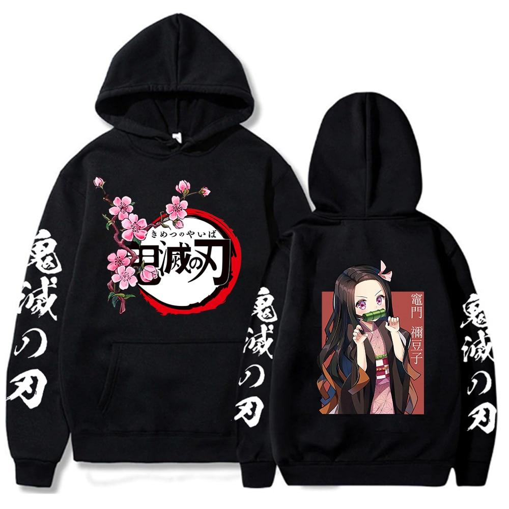 Japan Anime Kawaii Dämon Slayer Kamado Nezuko Manga Hoodies Sweatshirts Tops Pullover Streetwear Unisex Cartoon Sweatshirt XS