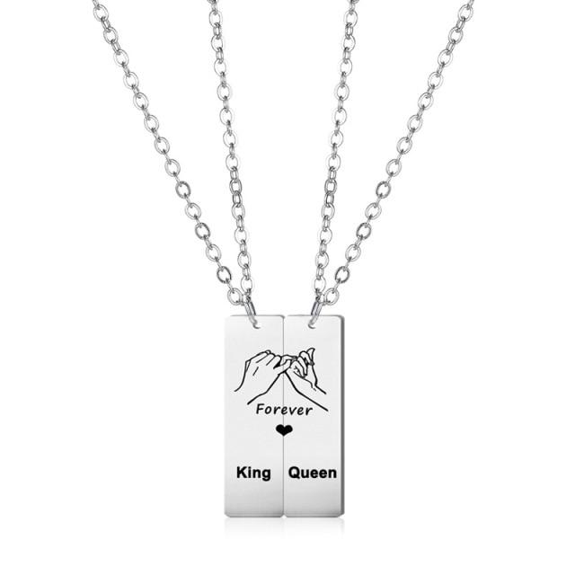 Edelstahl Königskette Partnerhalskette Königin Versprechen für immer Valentinstag Geschenk Liebende Romantischer Anhänger Schmuck white