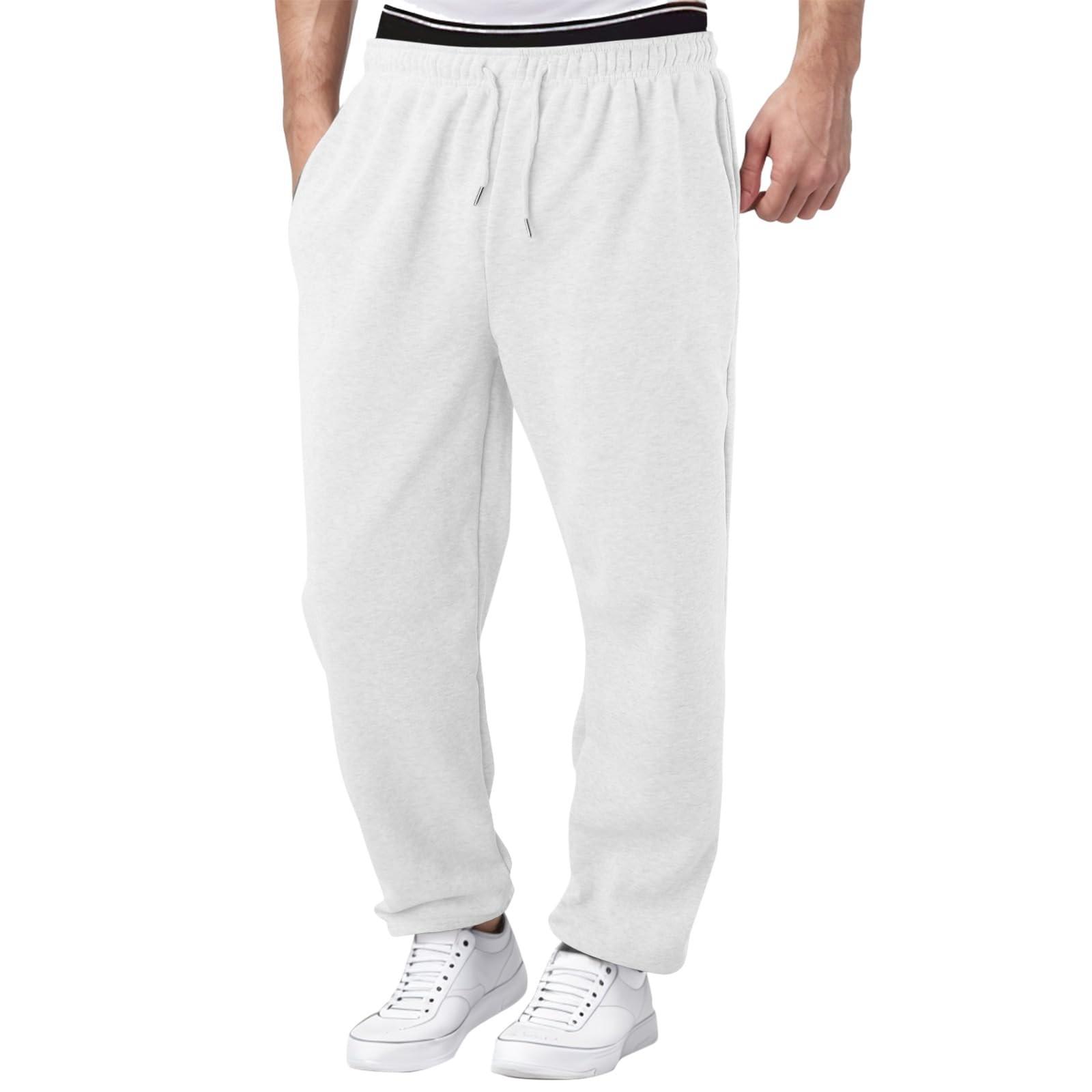 Männer Winter Jogginghose Einfarbig Casual Hosen männer Fleece Jogginghose Breite Bein Gerade Hosen L weiß