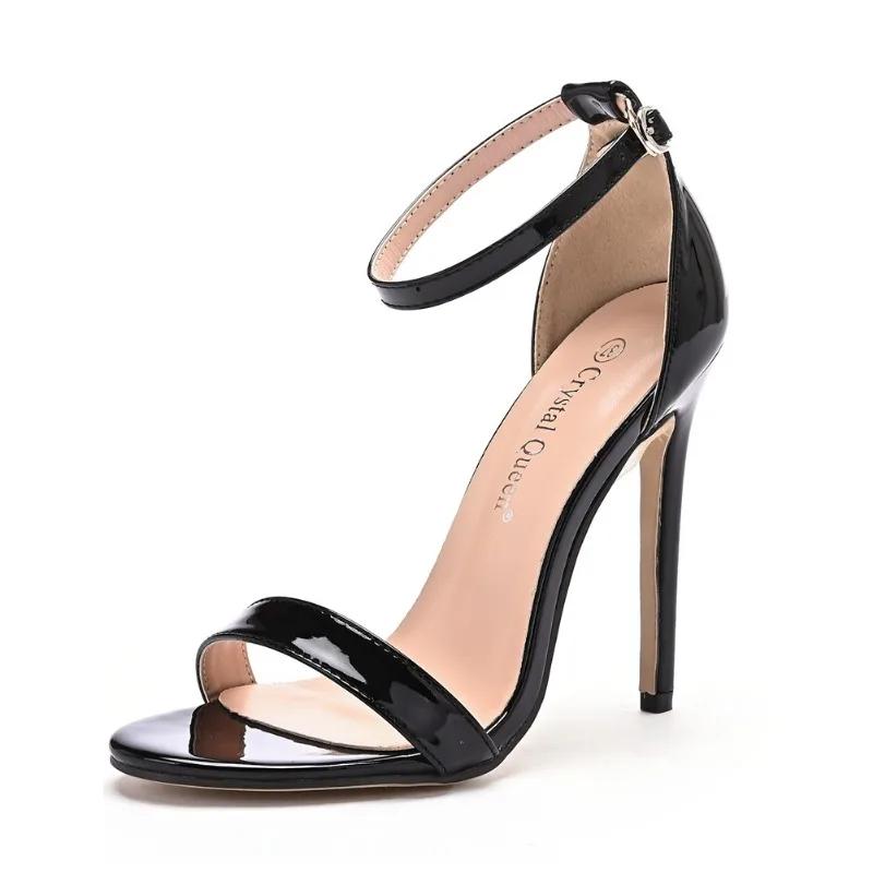 Mode Kristall Königin Sexy Schwarze Damen Kleid Sandalen Plus Große Größe Mode 11CM Stiletto High Heel Damen Party Schuhe 43 schwarz