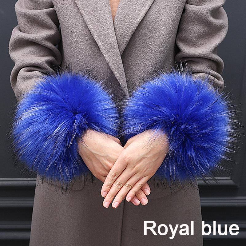 Damen-Armband, winddicht, elegant, Winter-Plüsch-Armband, Kunstfuchs-Pelz-Manschette, Oversleeve, warmes Armband für Arme königsblau