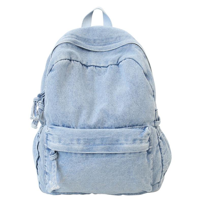 Retro Große Kapazität Denim Rucksack Student Schultasche Damen Rucksack hellblaue
