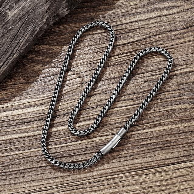 Vintage Kubanische Kette Herrenhalskette Edelstahl Punk Rock Antik Würfel Fuchsschwanz Kette Herren Geschenk 50cm gray