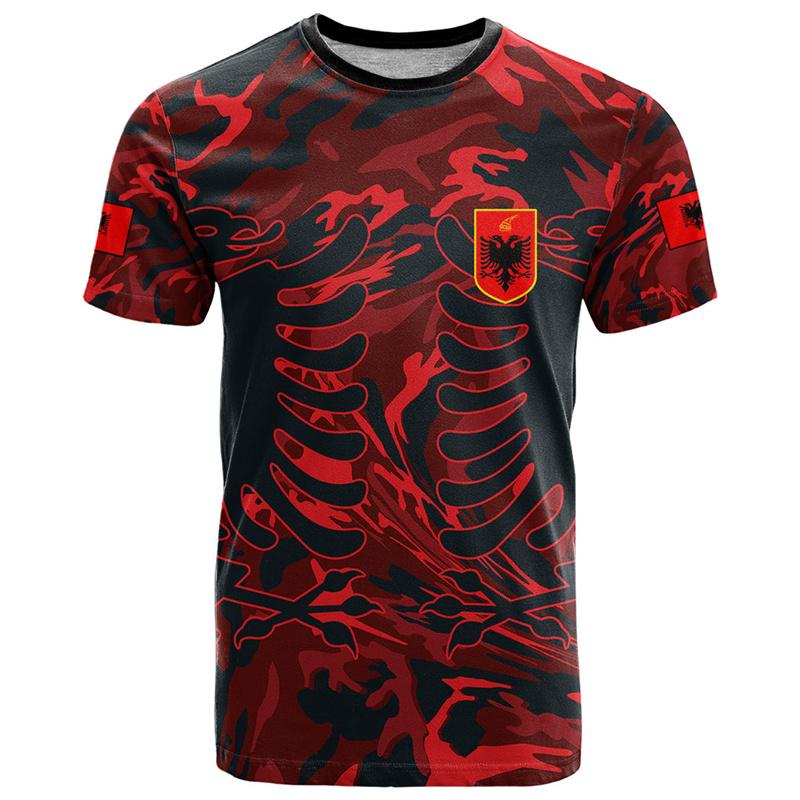 Großhandel Jersey Fußball Albanien Jersey 2024 Fußball-Team T-Shirt 3D Albaner Flagge Grafik T-Shirts Albanisches Emblem T-Shirts S