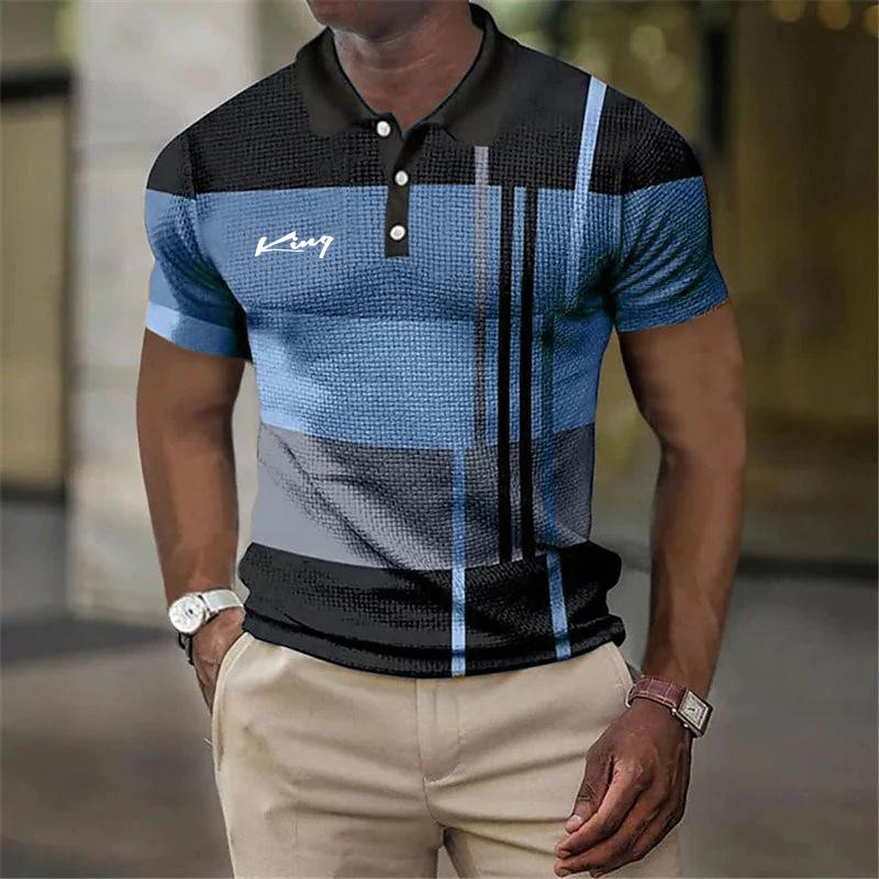 Herren Sommer Mode Poloshirt Slim Fit Kurzarm Poloshirt Lässig Persönlichkeit Herren Poloshirt Herren Gitter Tops Poloshirt 2XL blau
