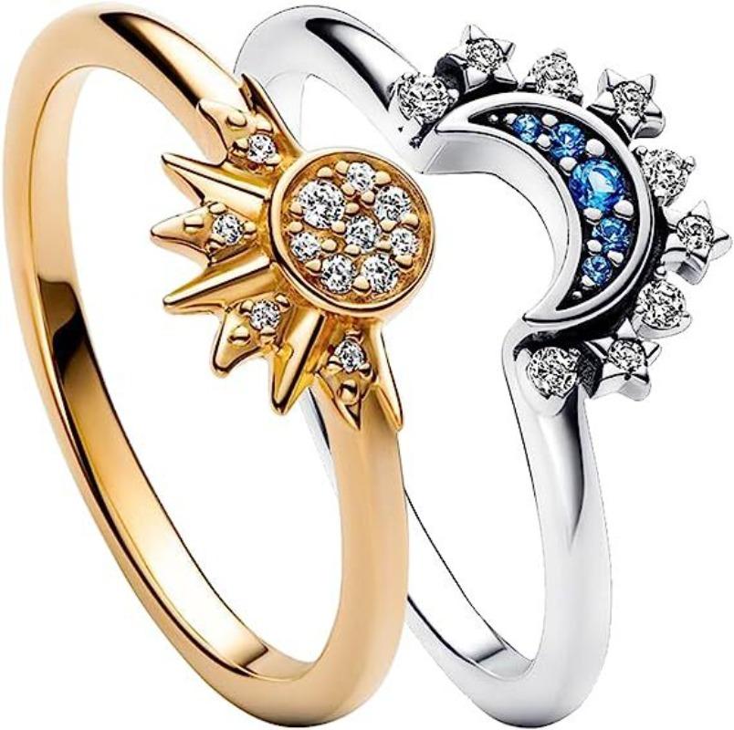/set Sommer-Paarring-Set Himmelblau Funkelnder Mond- und Sonnenring Neues stapelbares Fingerring-Set für Damen Verlobungsschmuck 8 beige