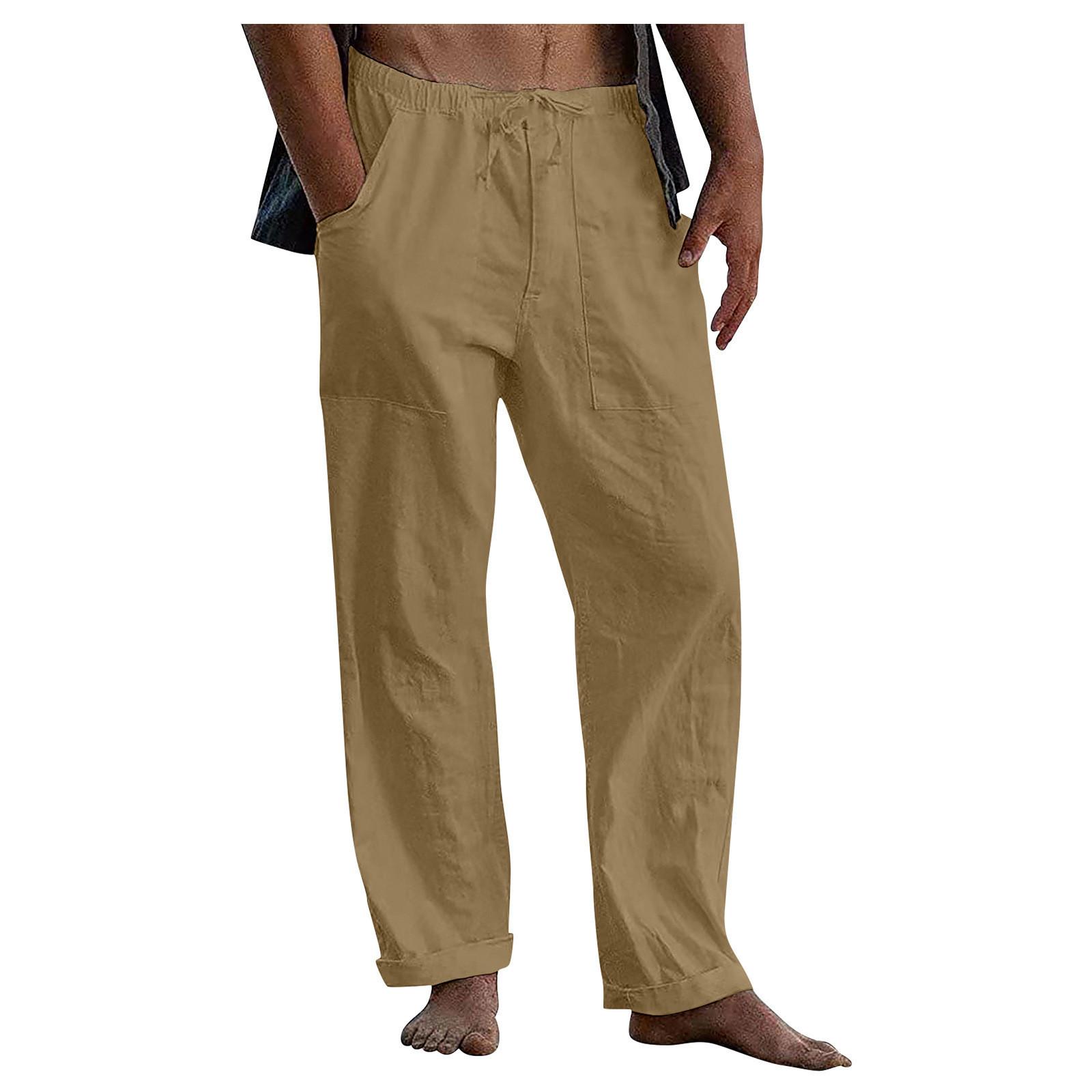 Sommer Leinen Breite Männer Hosen Koreanische Hosen Oversize Bettwäsche Streetwear Männlichen Frühjahr Yoga Hosen Casual Männer Kleidung Jogginghose XL dunkel gelb
