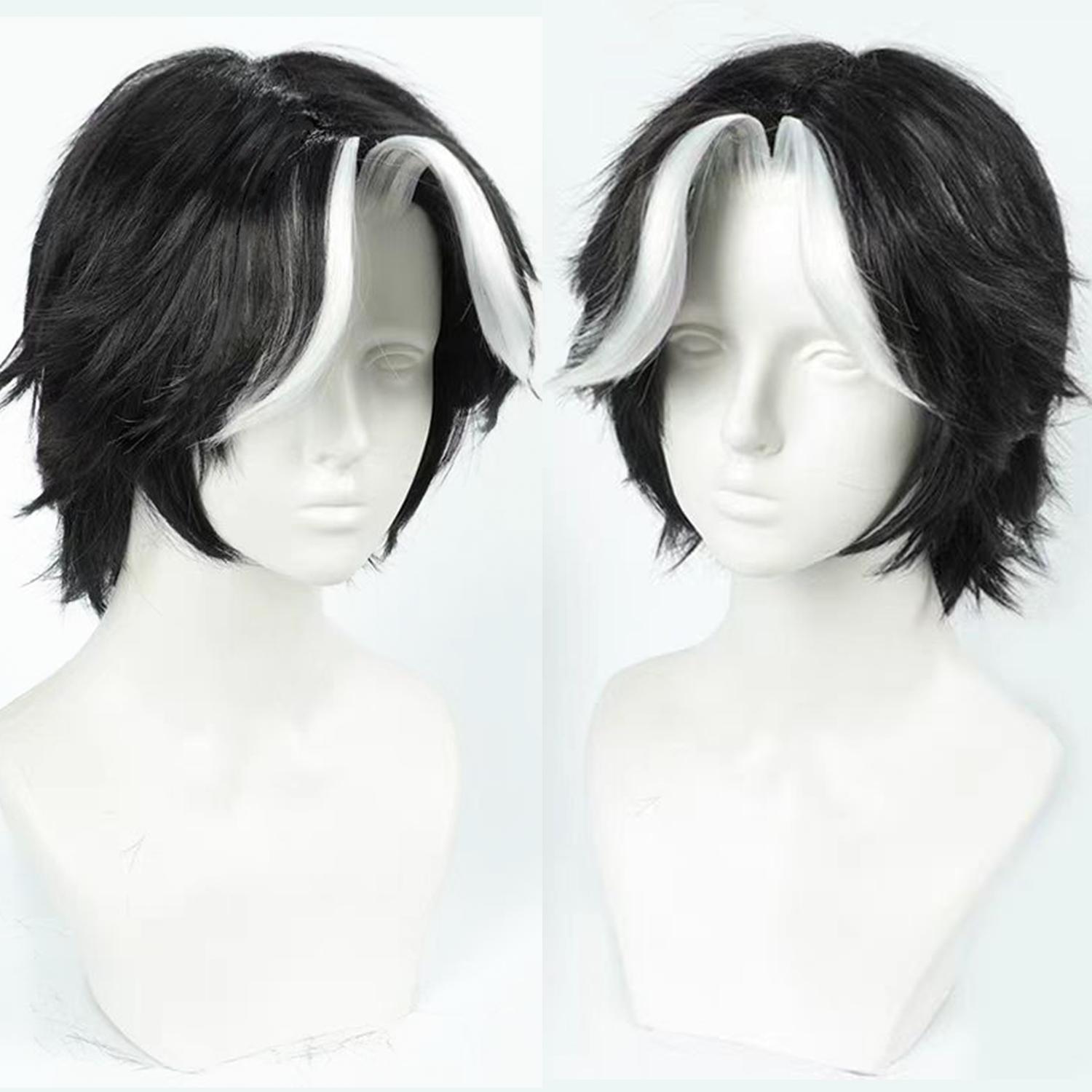 30cm Weiße Highlights Kurze Cosplay-Perücke Kurz Silber Männer Frauen Haar Anime Hitzebeständige Synthetische Perücken as the picture-12inches