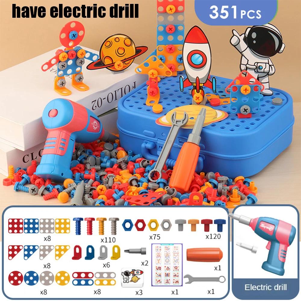 Kinderspielzeug Werkzeugkasten Elektrische Bohrmaschine Schraube Mutter 3D Puzzle Spielzeug Rollenspiel Reparaturkasten Bohren Montage Lernorientiert