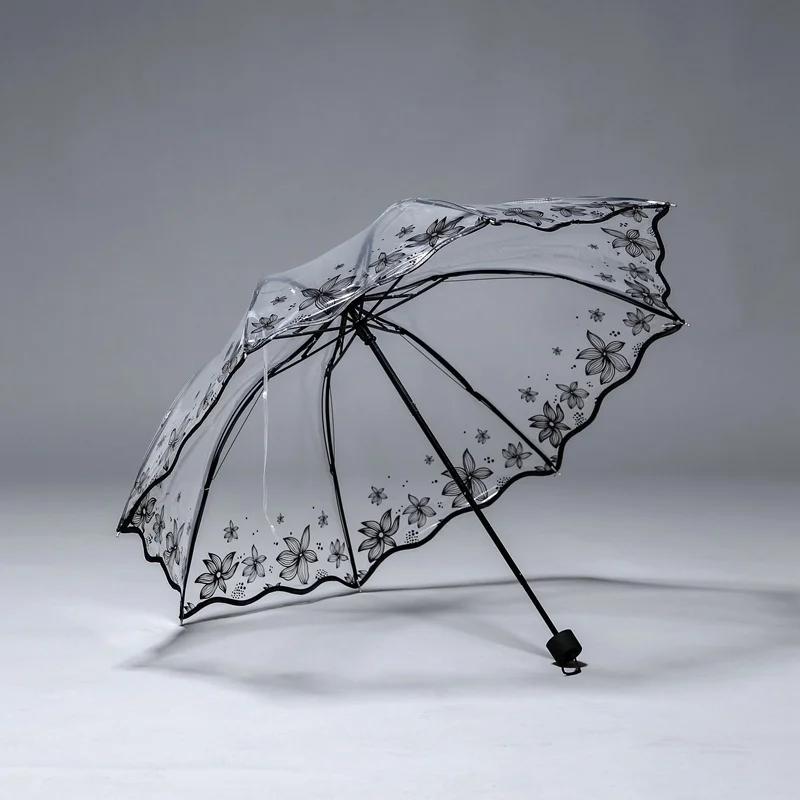 Transparenter Sommerblumen Faltbarer Regenschirm Dreifach Gefaltet Apollo Kirschblüten Regenschirm KTB