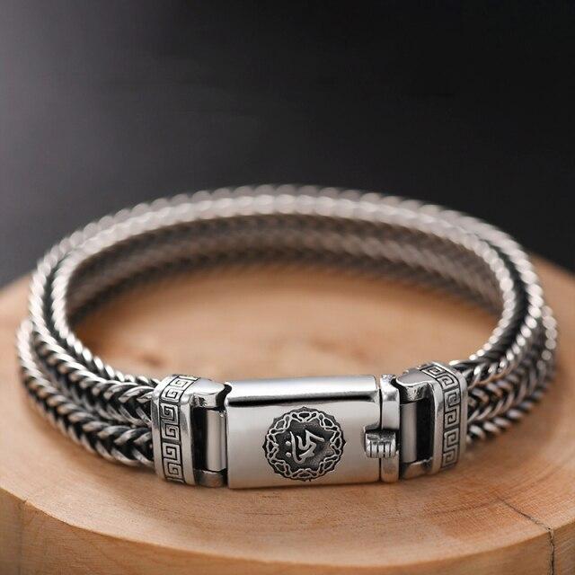 Neues handgewebtes silbernes Herrenarmband, Modetrend, Persönlichkeit, chinesischer Stil, Retro, kreativer Thai-Silberschmuck, Zubehör 20cm weiß