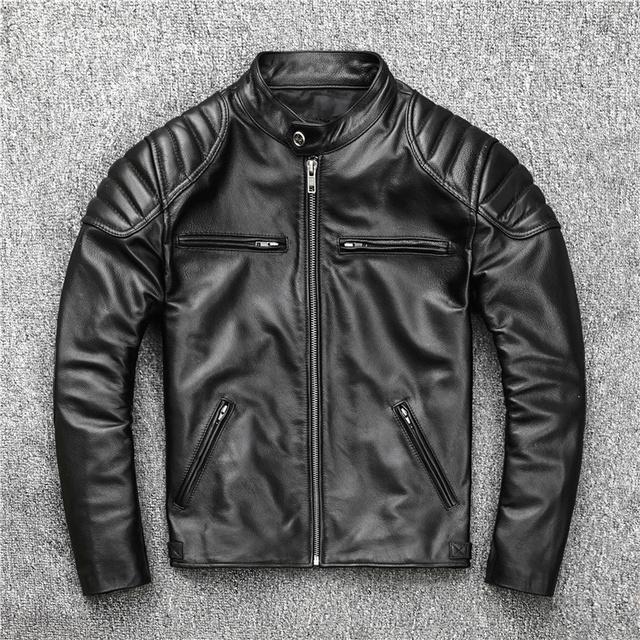 Neue Vintage Stil Herren Rindsleder Kleidung Biker Echtes Leder Jacke Mode Braun Schlank Mantel Männer XXL schwarz